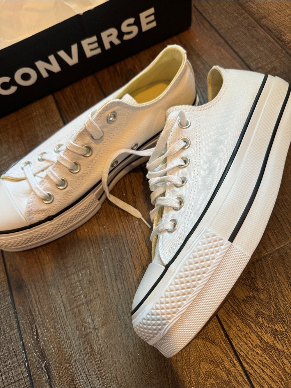 Converse White Low-Top Platform Canvas Sneakers - Picture 6 of 9